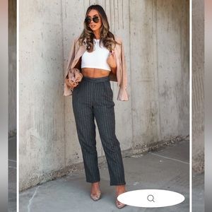 COPY - VICI- None of Your Biz Pinstripe Pocketed High Waisted Pants- Charcoal